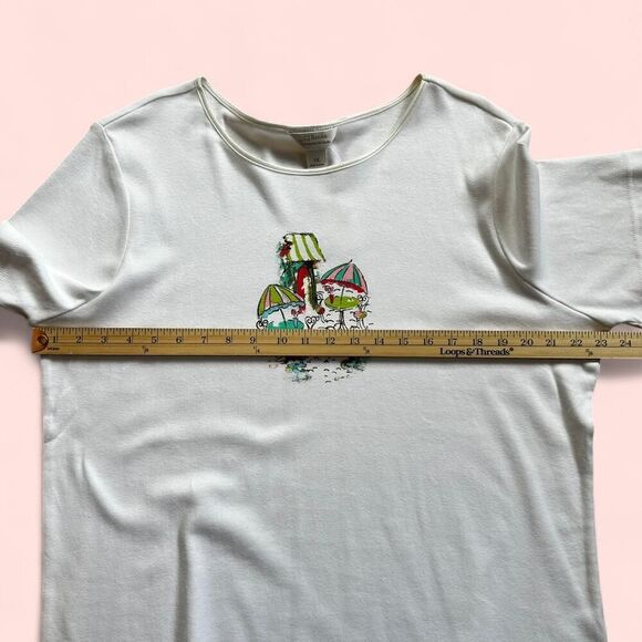 NWT CJ Banks Cottagecore Cafe Graphic Tee – White 1X - Whimsical Patio Scene - Picture 8 of 8